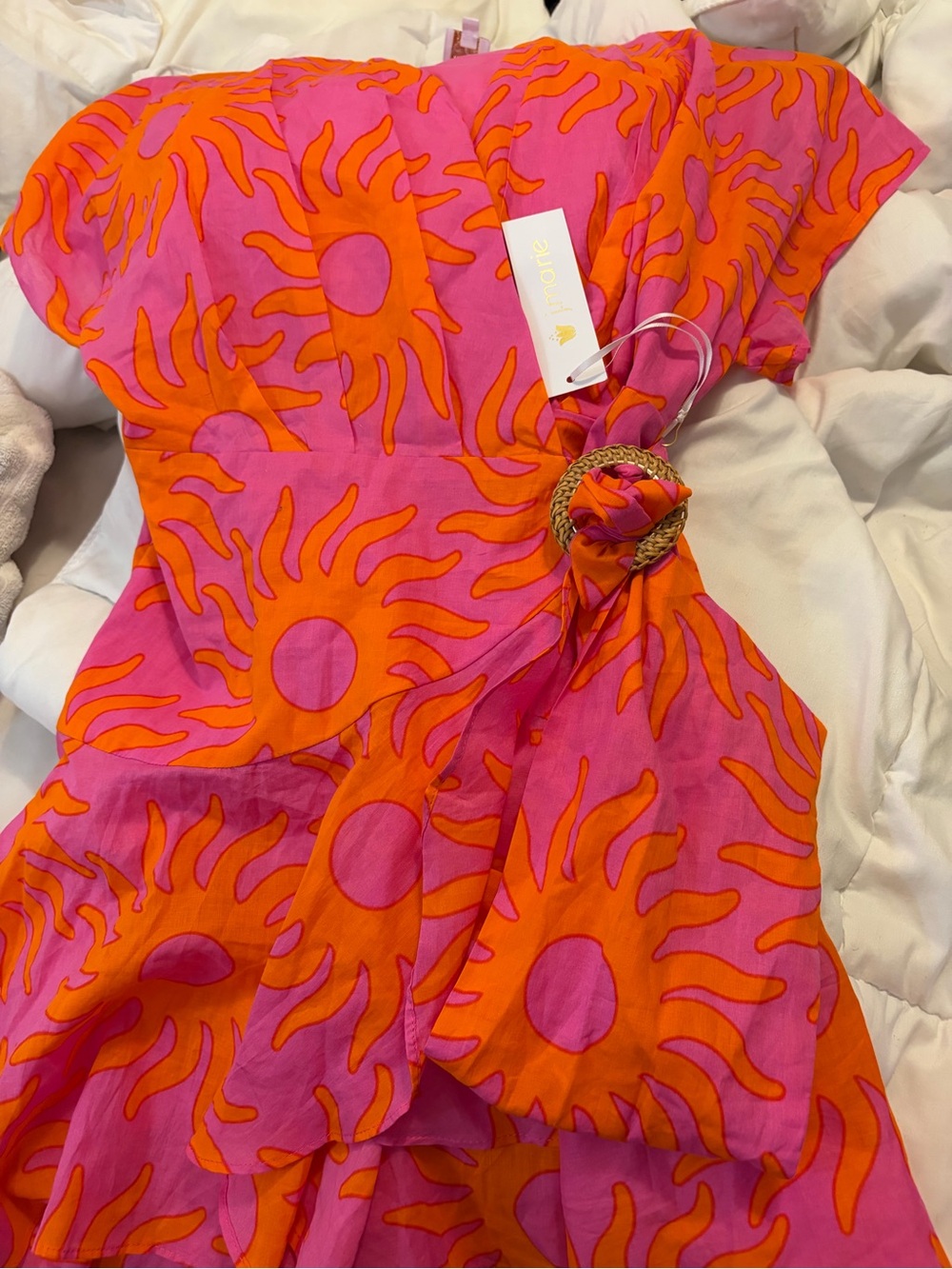 J. Marie Pink & Orange Sunburst Wrap Mini Romper - NWT  size Large - Picture 12 of 16
